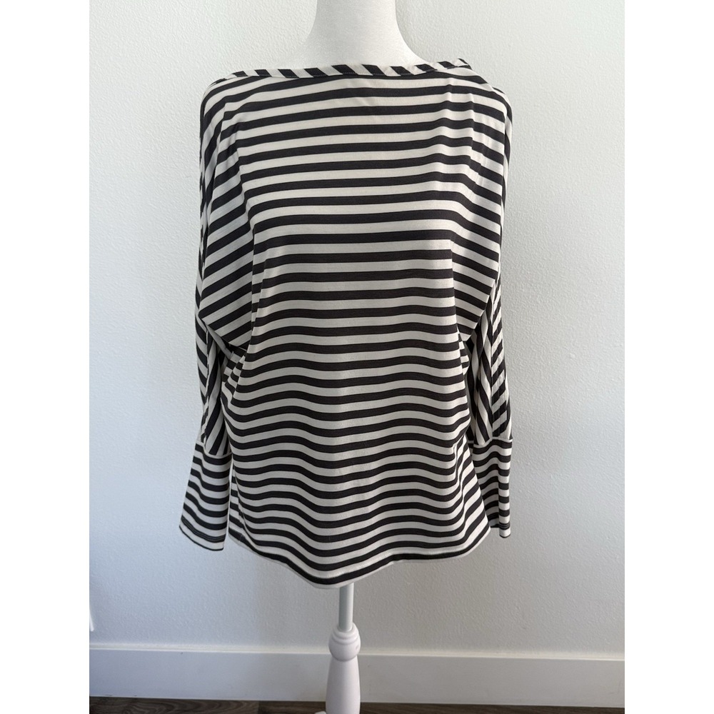 Women's Helly Hansen Size M Navy And White Stripe Boatneck Top